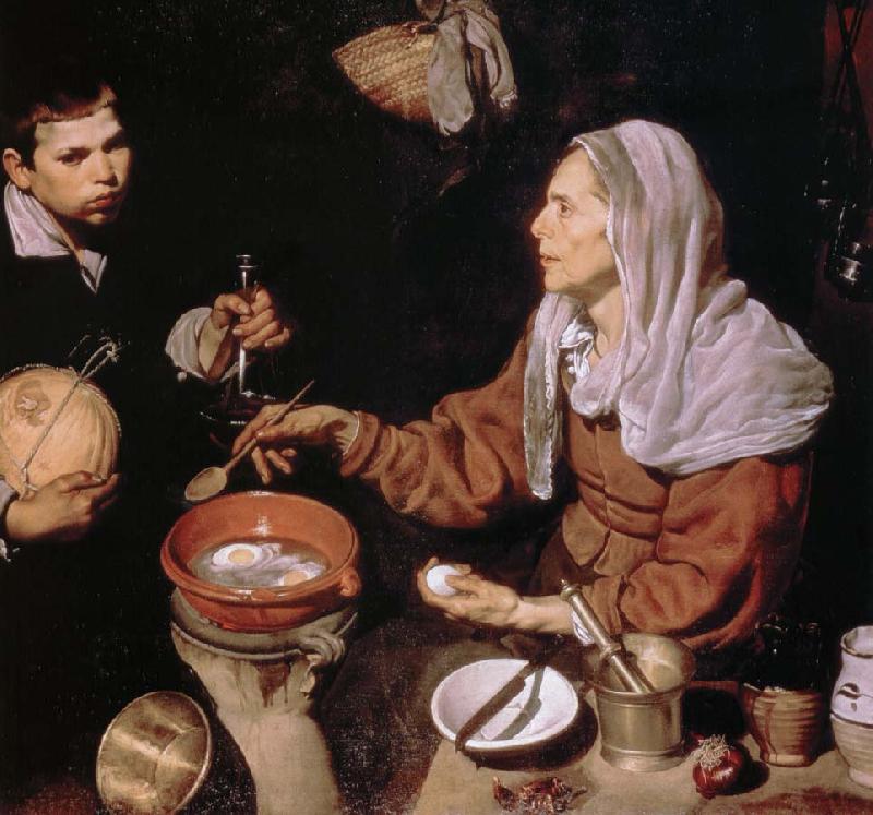 Diego Velazquez gammal kvinna tillagar agg France oil painting art